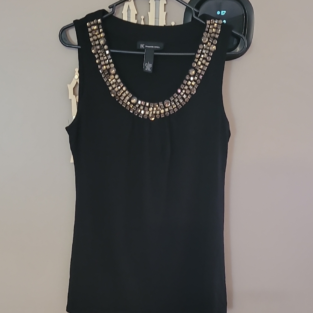 Embellished Black Sleeveless Top